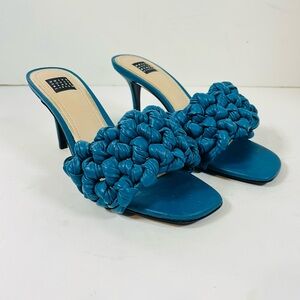 White House Black Market Millie Braided Knot Heel sandals Deep Lagoon/Teal 6.5M